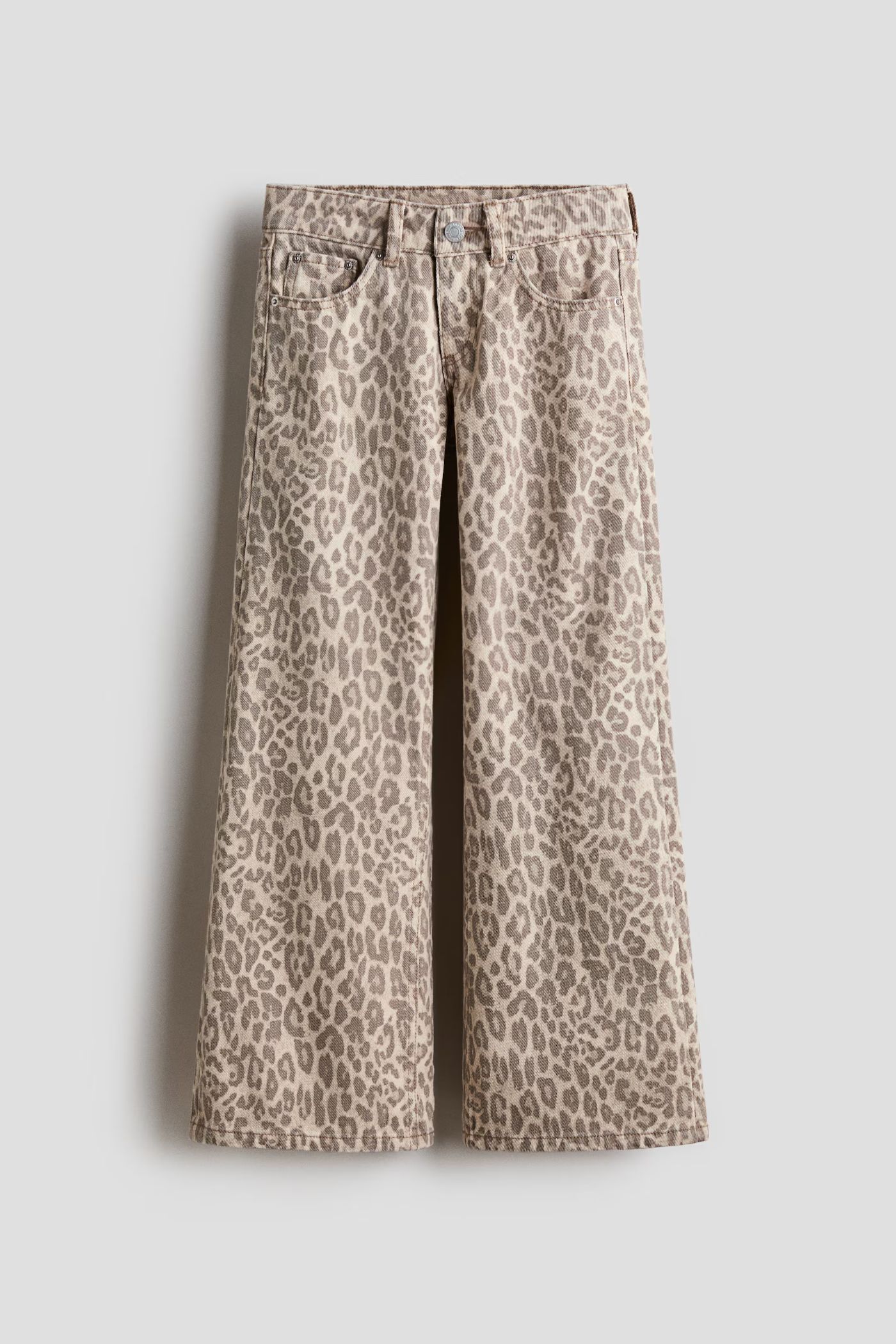 Wide Leg Low Jeans. Farve:Lys beige/Leopardmønster